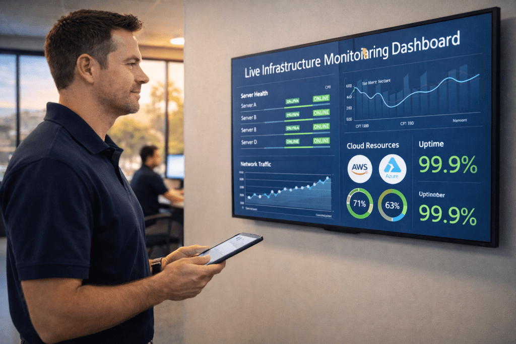 Continuous IT infrastructure monitoring as part of CTS's proactive growth-supporting managed services.